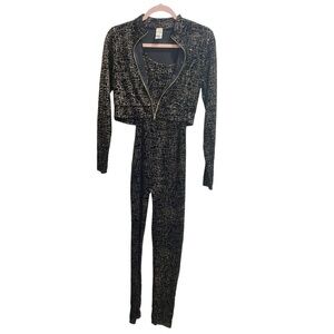 Votique Jumpsuit with Zip up Matching Jacket, Size Medium, Black/Gold iridescent